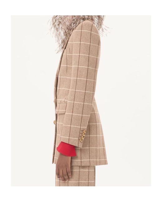 Valentino Natural Windowpane-Check Double-Breasted Blazer
