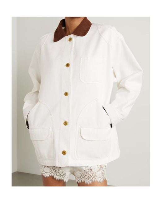 Doen White Pascual Corduroy-Trimmed Cotton Jacket