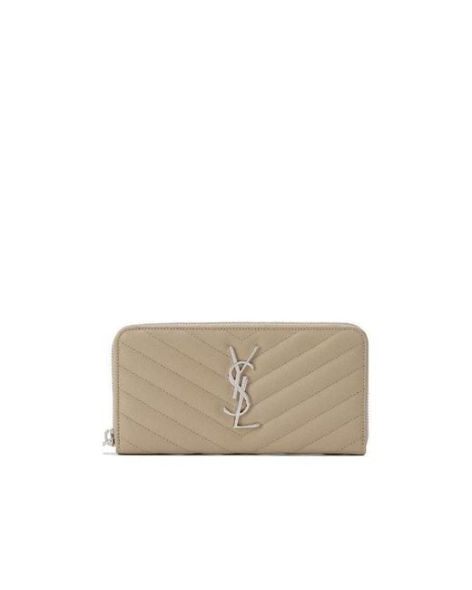 Saint Laurent Natural Monogram Zipper Wallet