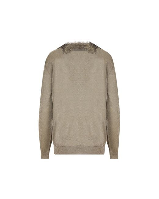 Valentino Gray V-Neck Long-Sleeved Knit Top