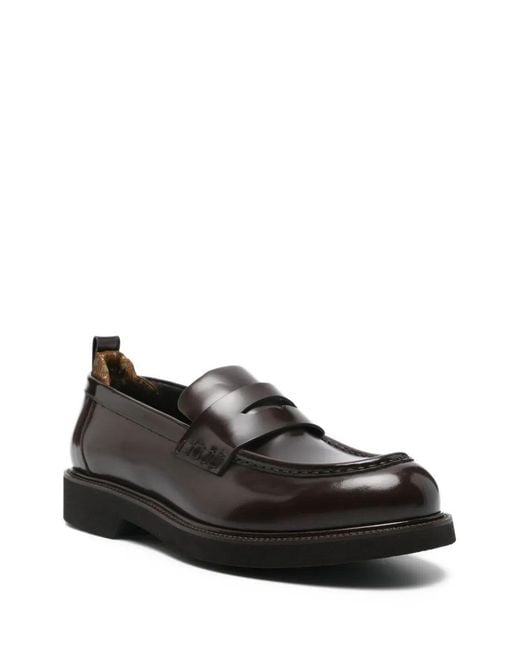 Etro Black Leather Penny Loafers for men
