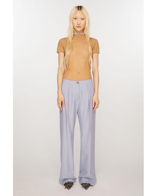 Acne Blue Mid-Waist Wide Leg Tailored Trousers