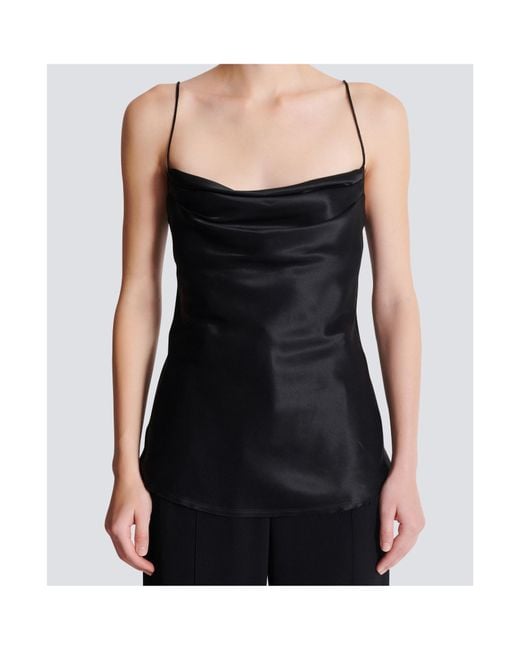 Balmain Black Silk Draped Top