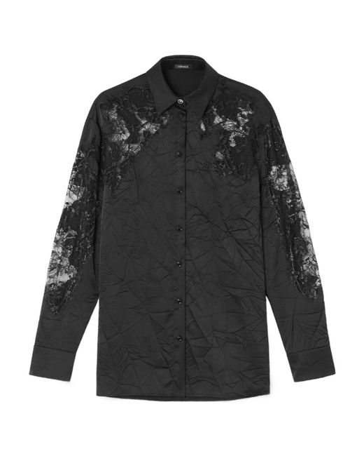 Versace Black Lace-Detailed Buttoned Shirt