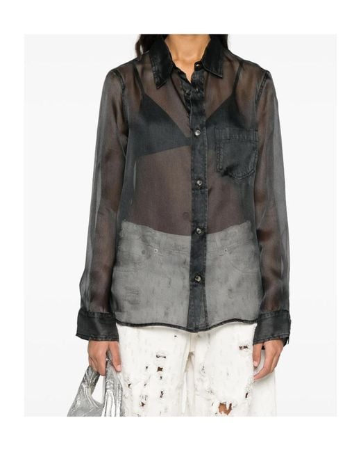 Haikure Gray Ronda Sheer Detailed Long-Sleeve Shirt