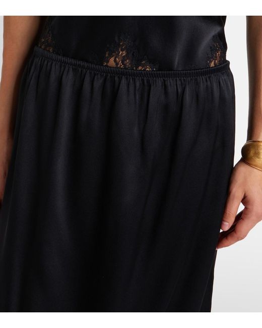 Nili Lotan Black Thea Lace-Trimmed Silk Midi Skirt