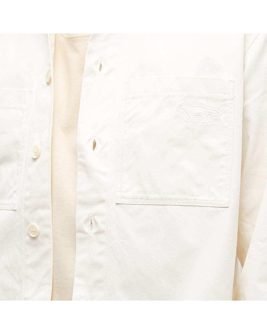 Maison Kitsuné White Profile Fox Cotton Gabardine Shirt for men