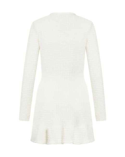Self-Portrait White Knit Buttoned Mini Dress