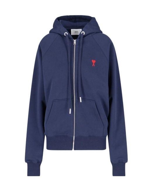AMI Blue Logo-Embroidered Cotton Jacket