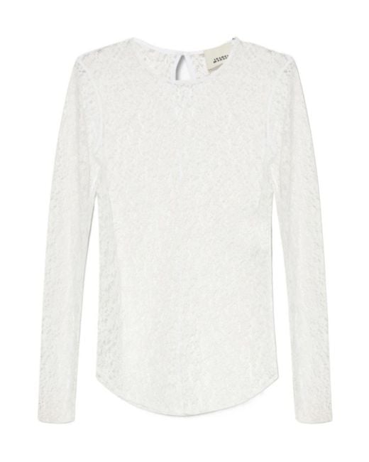 Isabel Marant White Toyela Lace Crewneck Top