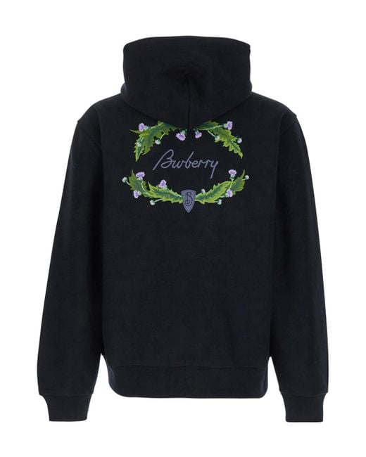 Burberry Blue Logo Embroidered Zip-Up Drawstring Hoodie for men
