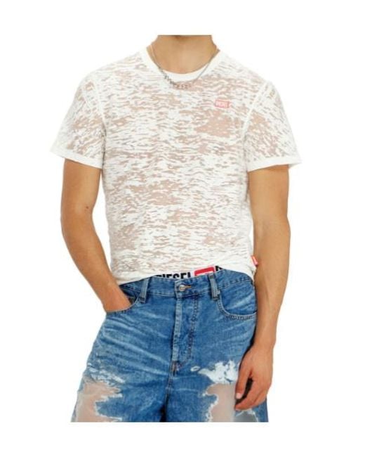 DIESEL White X Tinder Burnout-Effect Logo-Patch T-Shirt for men