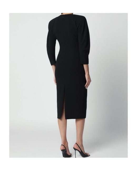 ANDAMANE Black Midi Dress With Rounded Shoulders