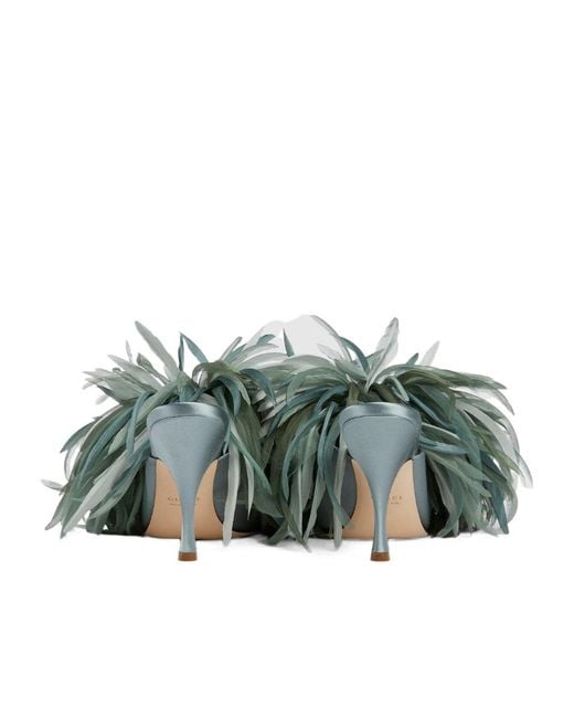 Gucci Green High Heel Embellished Slide Sandals