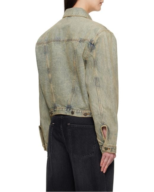 Entire studios Green Shrunken Buttoned Distressed Denim Jacket for men
