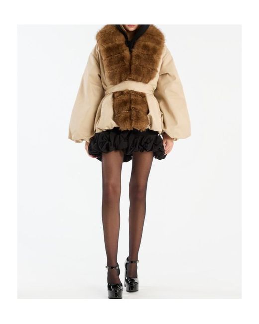 ROTATE BIRGER CHRISTENSEN Brown Faux Fur Collar Jacket