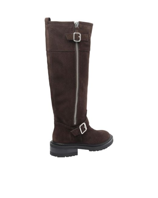 Via Roma 15 Brown Buckled Round-Toe Boots