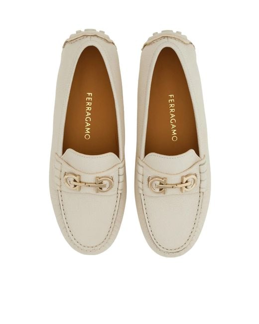 Ferragamo White Gancini Detailed Loafers