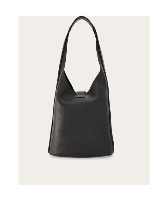 Ferragamo Black Gancini Buckle Large Shoulder Bag