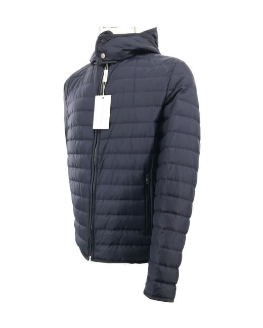 Ferragamo Blue Hooded Quilted Down Jacket for men
