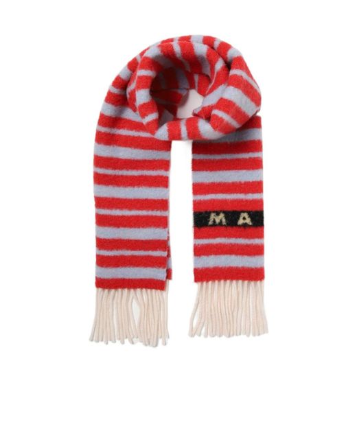 Marni Red Striped Fringed Scarf