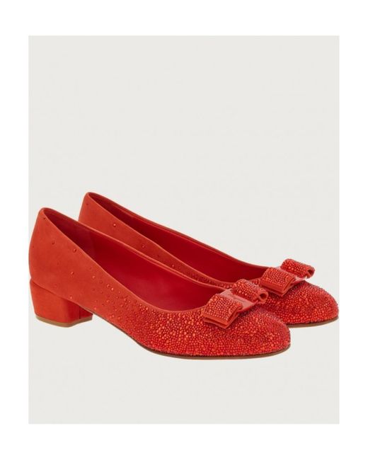 Ferragamo Red Vara Bow Embellished Pumps