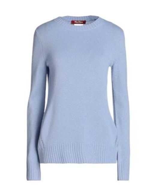 Max Mara Blue Solid Color Lightweight Cashmere Knit Sweater
