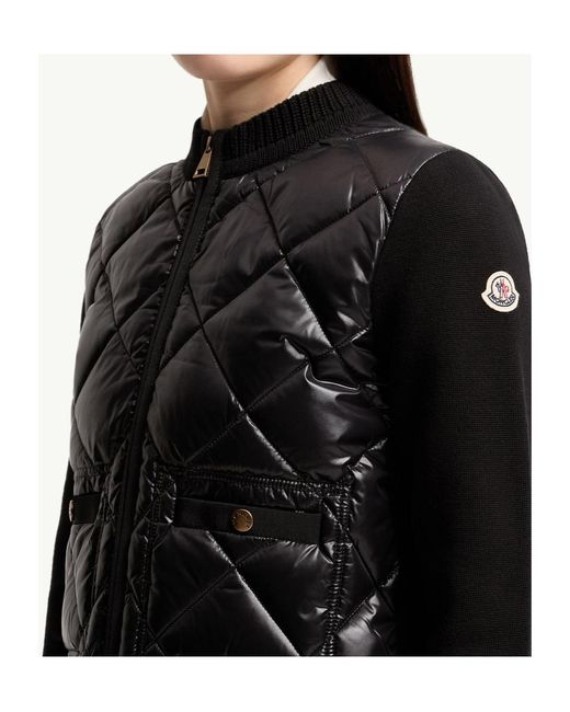 Moncler Black Logo Patch Zip-Up Quilted Cardigan