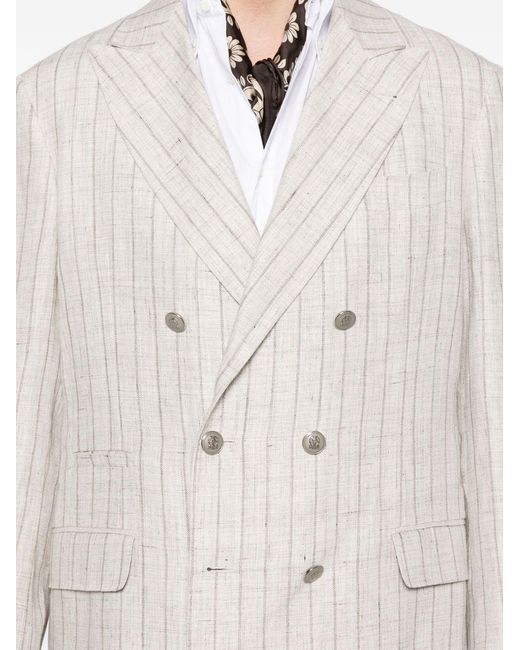 Brunello Cucinelli White Striped Double-Breasted Suit for men