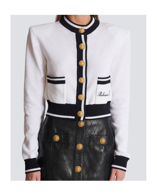 Balmain White Signature Button-Detail Cardigan