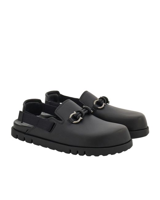 Ferragamo Black Gancini Buckle Mule for men