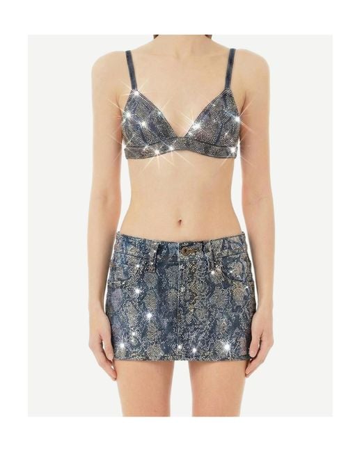 Liu Jo Blue Rhinestone-Embellished Denim Bra