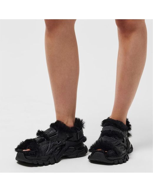 Balenciaga Black Track Faux-Shearling Sandals
