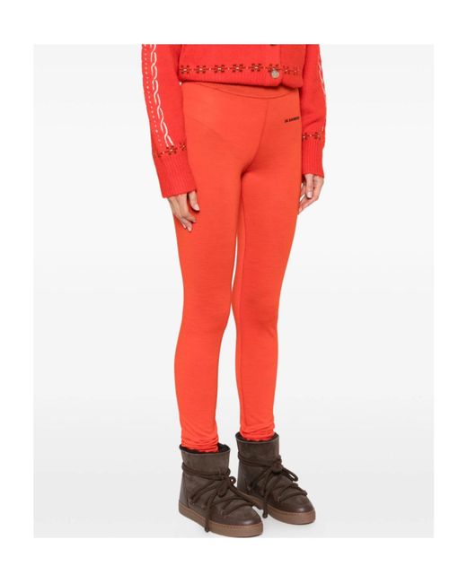 Jil Sander Red Logo-Detail Elastic-Waist Trousers