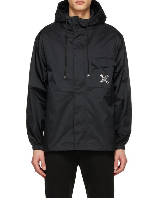 KENZO Black X Logo Hooded Rain Jacket for men
