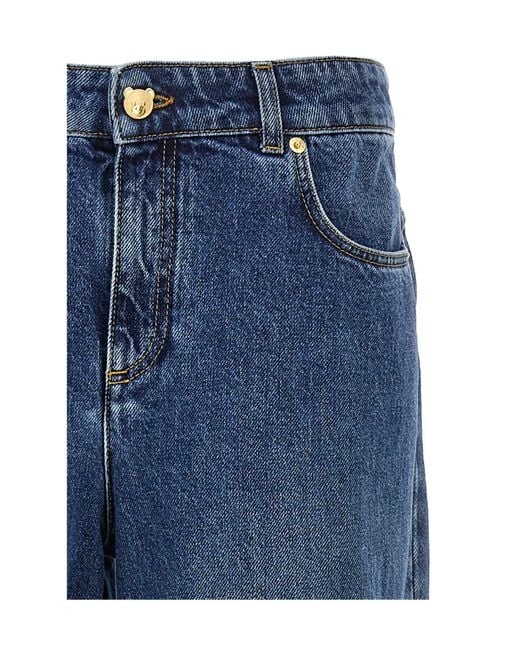 Moschino Blue Teddy Bear Button Wide-Leg Jeans