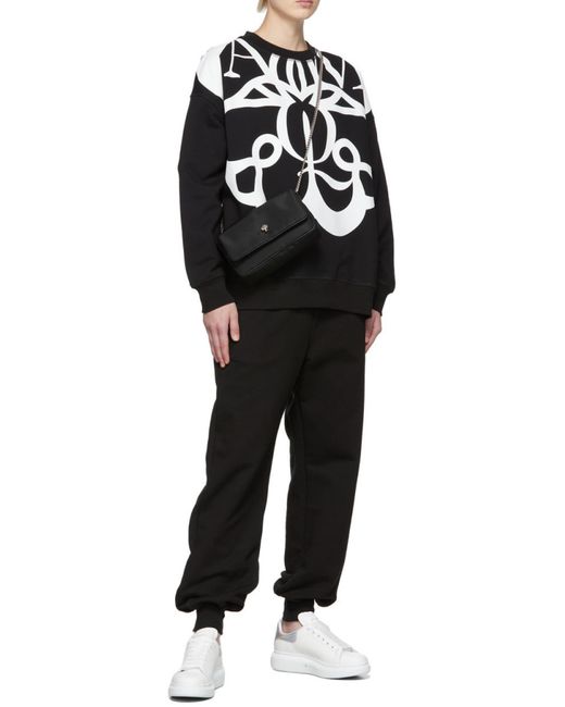McQueen Black Graffiti Printed Round Neck Sweater