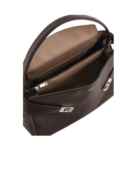 Ferragamo Black Hug Soft Bicolor Shoulder Bag (L)
