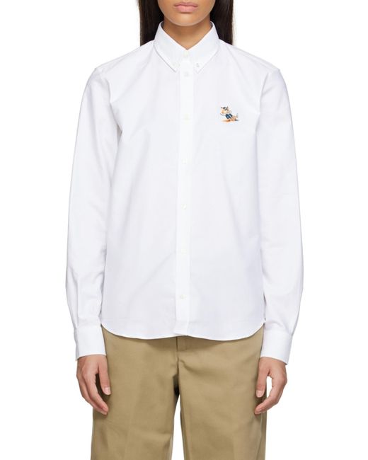 Maison Kitsuné White Fox-Patch Long-Sleeve Shirt for men