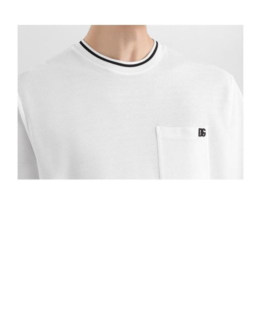 Dolce & Gabbana White Logo Embroidered Short-Sleeved T-Shirt for men