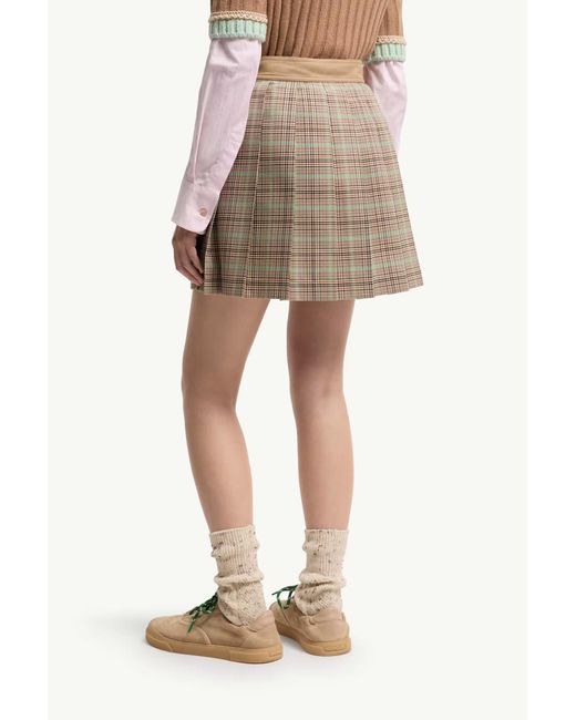 Moncler Natural Checked Pleated Mini Skirt