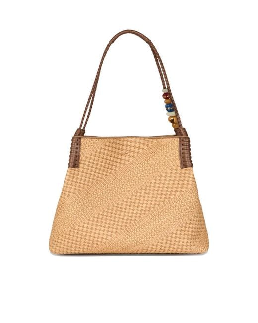 Etro Natural Large Libra Pegasus Bead Shoulder Bag