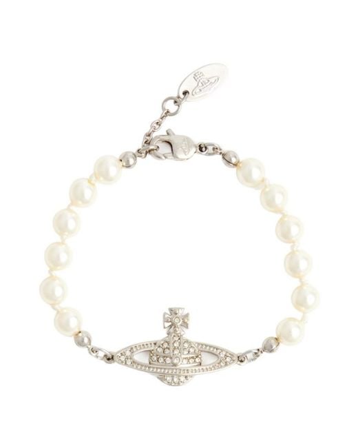 Vivienne Westwood White Mini Bas Relief Faux Pearl Bracelet