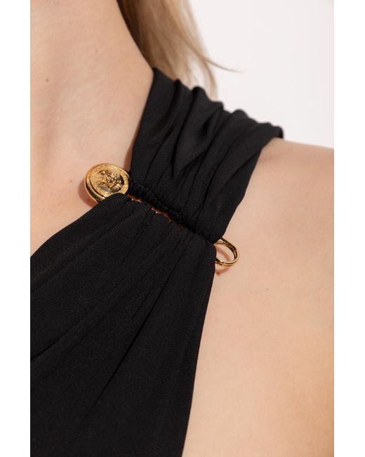 Versace Black Asymmetrical One-Shoulder Top