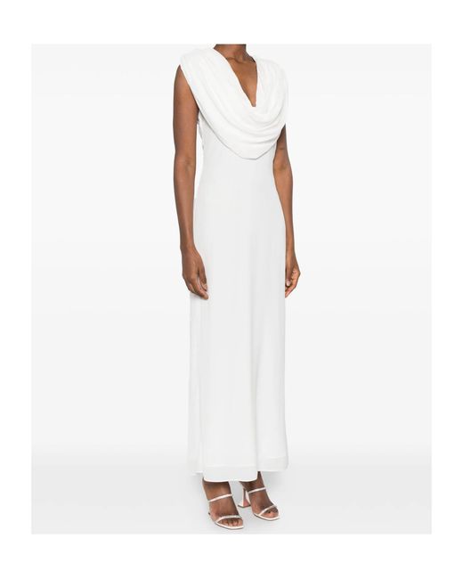 ROTATE BIRGER CHRISTENSEN White Waterfall Draped Maxi Dress