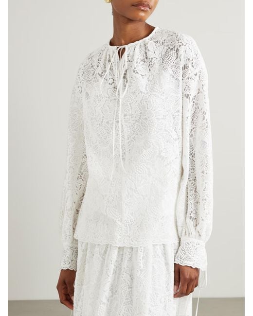 Erdem White Floral-Embroidered Blouse