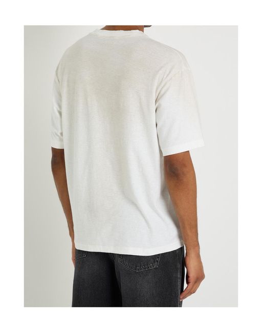 Acne White Exford Printed Cotton-Blend T-Shirt for men