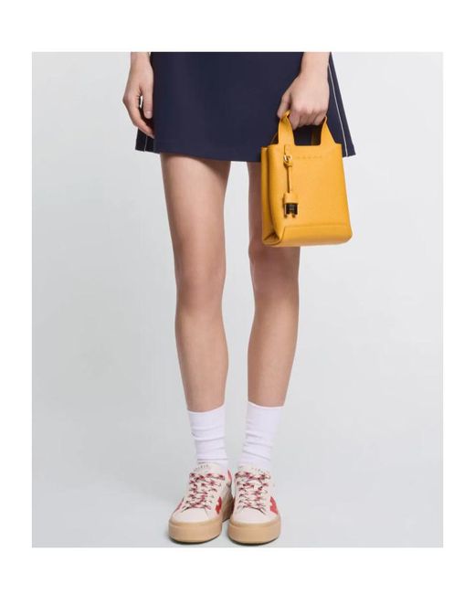 Hogan Orange Logo Embossed Top Handle Bag