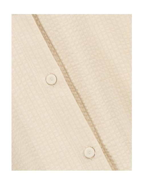 Harris Wharf London Natural Collarless Shirt Coolmax Seersucker