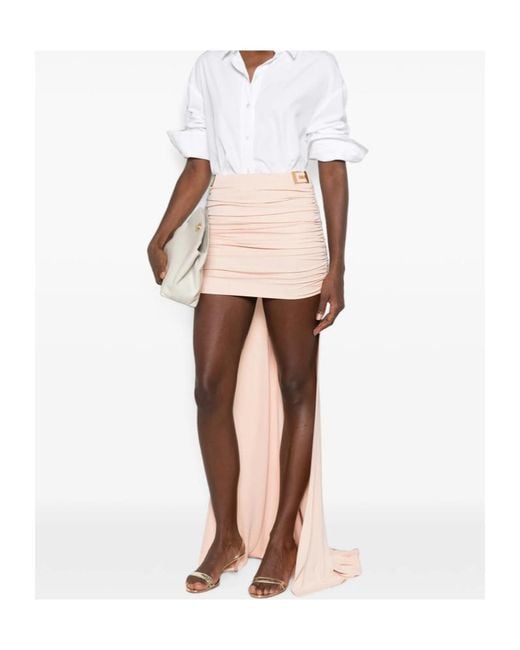 Elisabetta Franchi Pink Ruched Logo-Plaque Asymmetric Skirt